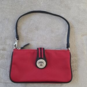 Michael Kors Canvas Twist Lock Red Black Clutch Mini Purse